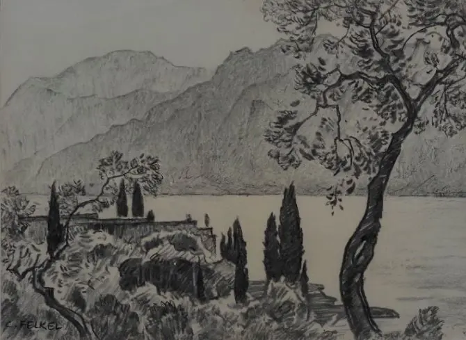 FELKEL, Carl. (1896-1984) - Lake surrounded by Hills Image 1++