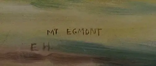 E.H. (Initials) - Mount Egmont in Spring Pastoral Scene Image 1++