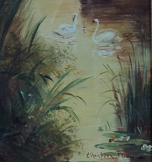 PRITCHARD, George Thompson (1878-1962) - Swans in Lake Image 1++