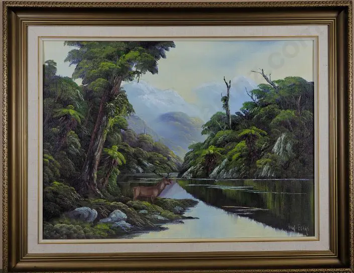 EVANS, Ian (20th Cent.) - River passing through Native Bush Image 1++