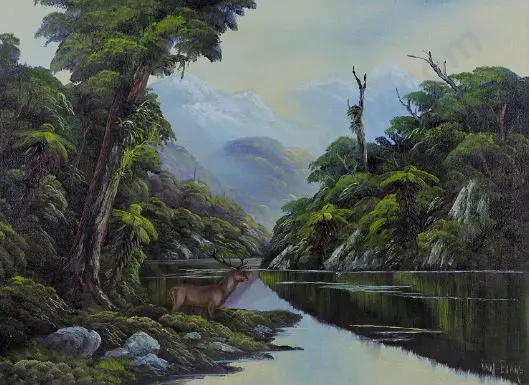 EVANS, Ian (20th Cent.) - River passing through Native Bush Image 1++