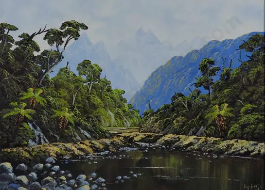 EVANS, Ian (20th Cent.) - Stream running through Native Bush Image 1++