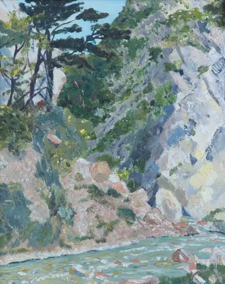 PARSONS, Janet (20th Cent.) - Rocky Landscape with Stream Image 1++