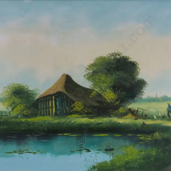 ZUSTERS (20th Cent.) - Rustic Scene with Home & Pond