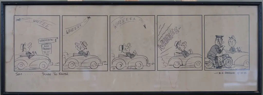 MINHINNICK, Sir Gordon (1902-1992) - "Down to Earth" - Original Sam cartoon NZ Herald 1953 Image 1++