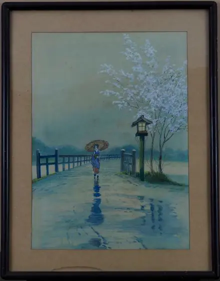 UNKNOWN Artist (A12) - Japanese Geisha crossing Walkway Image 1++
