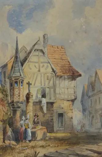 BAKER, E. (19th Cent.) - European Town Scene Image 1++