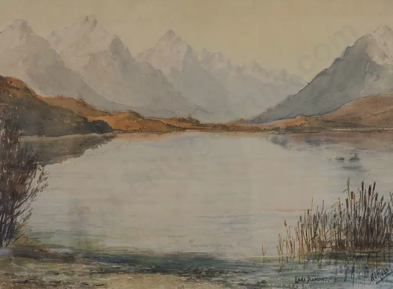 RUSH, William J. (1872-1965) - Lake Diamond with Southern Alps Image 1++