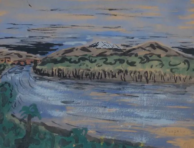 WRIGHT, M. (19th Cent.) - River with Mt Ruapehu in Distance Image 1++