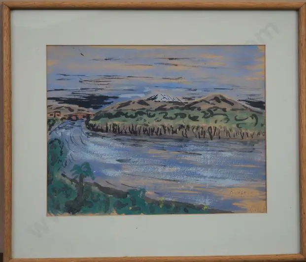 WRIGHT, M. (19th Cent.) - River with Mt Ruapehu in Distance Image 1++