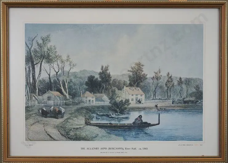 BREES, Samuel Charles (1810-1865) - The Aglionby Arms, Hutt River c.1843 & Hawkestone Street, Wellington 1843 Image 1++