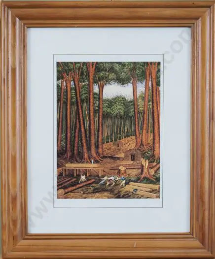 HEAPHY, Charles (1820-1881) - Kauri Tree Felling, Wairoa  River, Dec 1839 Image 1++