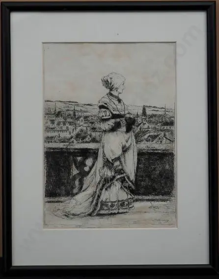 LINNIG, Willem (1842-1890) - Woman on Balcony - 19th Century print Image 1++