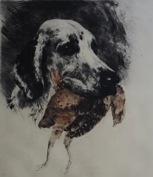 UNKNOWN Artist (A3) - Dog with Game Bird Image 1++