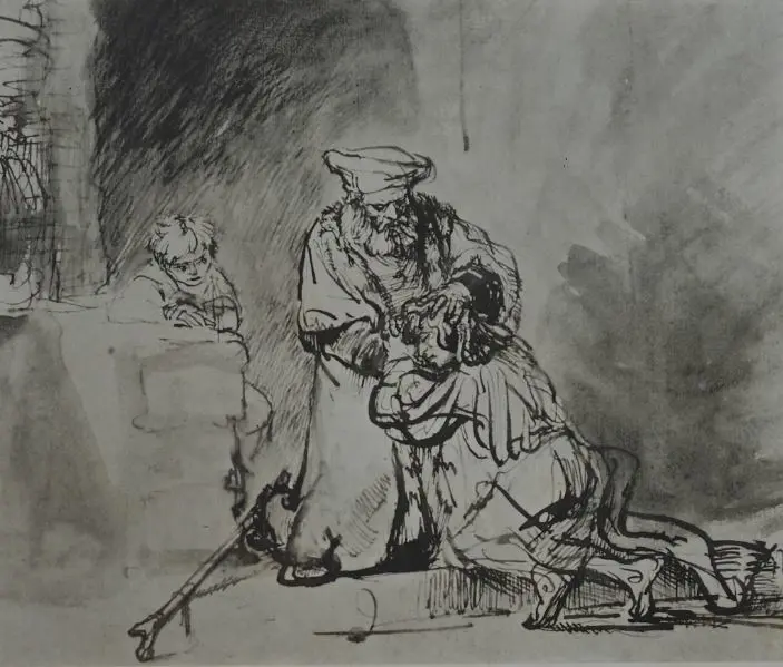 REMBRANDT - School of (17th Cent.) - Man comforting Woman Image 1++