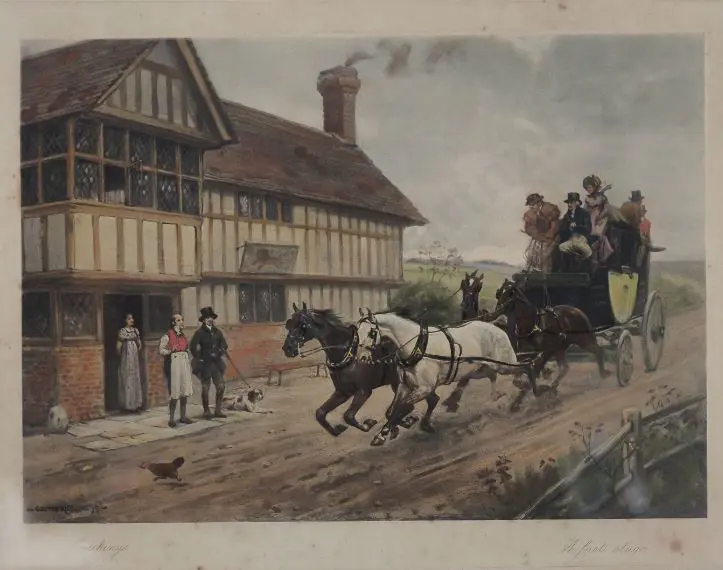 KILBURNE, Goodwin (1839-1924) - A Fast Stage - Handcoloured print dated 1899 Image 1++