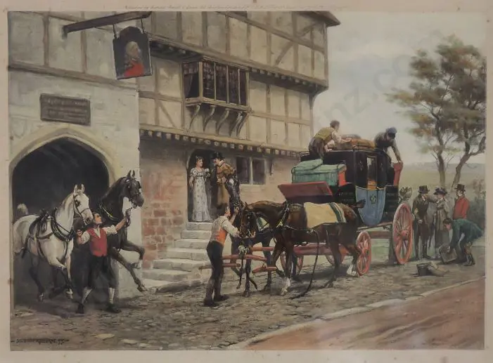 KILBURNE, Goodwin (1839-1924) - The  Old George Inn - Handcoloured print dated 1899 Image 1++