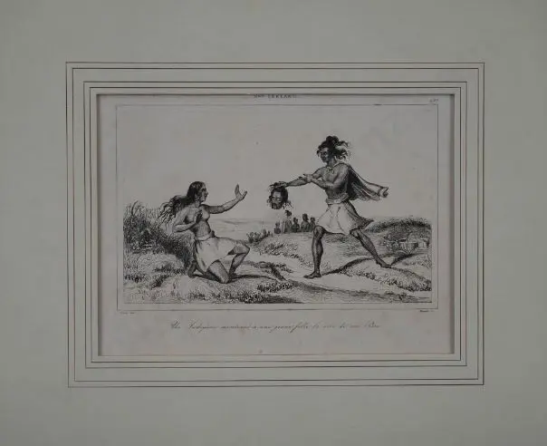 DANVIN, Victor Felix (1802-1842) - Maori showing a Young Girl the Head of Her Father c. 1835 Image 1++