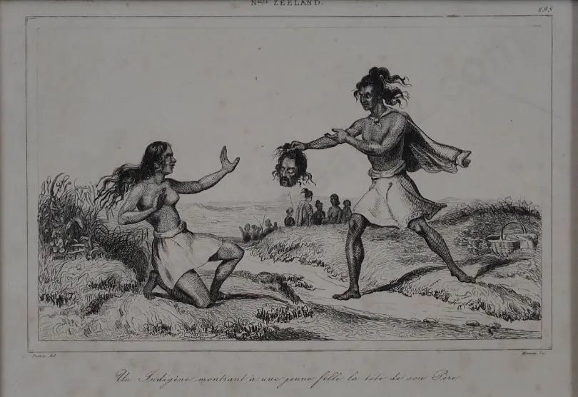 DANVIN, Victor Felix (1802-1842) - Maori showing a Young Girl the Head of Her Father c. 1835 Image 1++