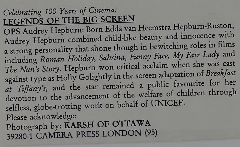 HEPBURN, Audrey (1929-1993) - Photo by Karsh of Ottawa Image 1++