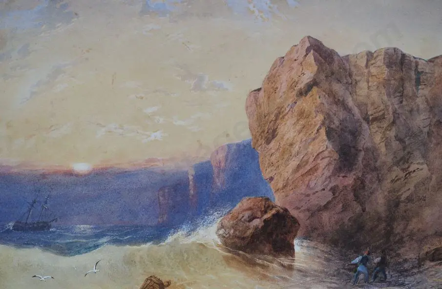 SHIPWRECK off the Coast - (19th Cent.) - Shipwreck off the Coast with Rescuers Image 1++