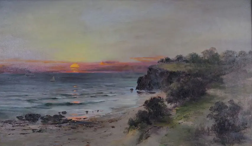 PEELE, James (1847-1905) - Coastal Landscape with Sunset Image 1++