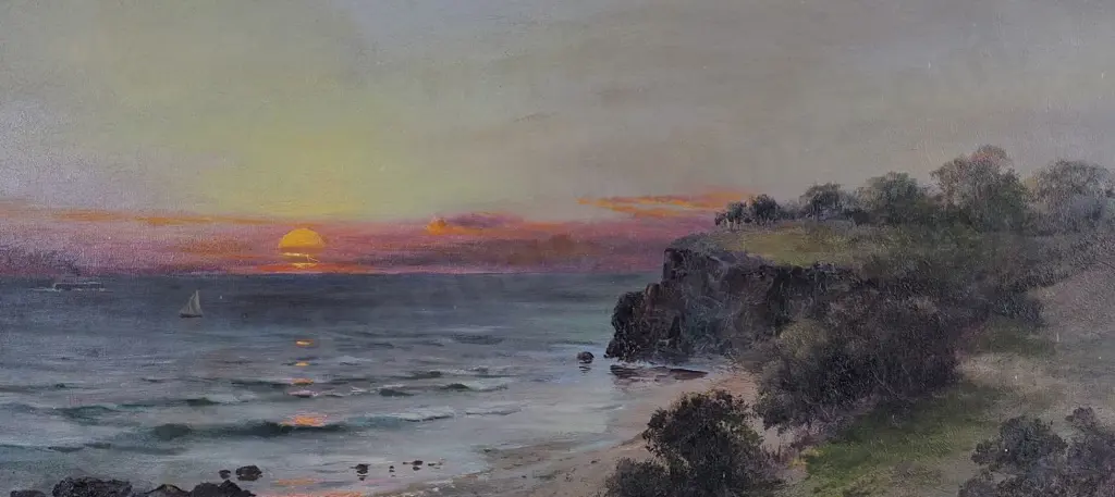 PEELE, James (1847-1905) - Coastal Landscape with Sunset Image 1++