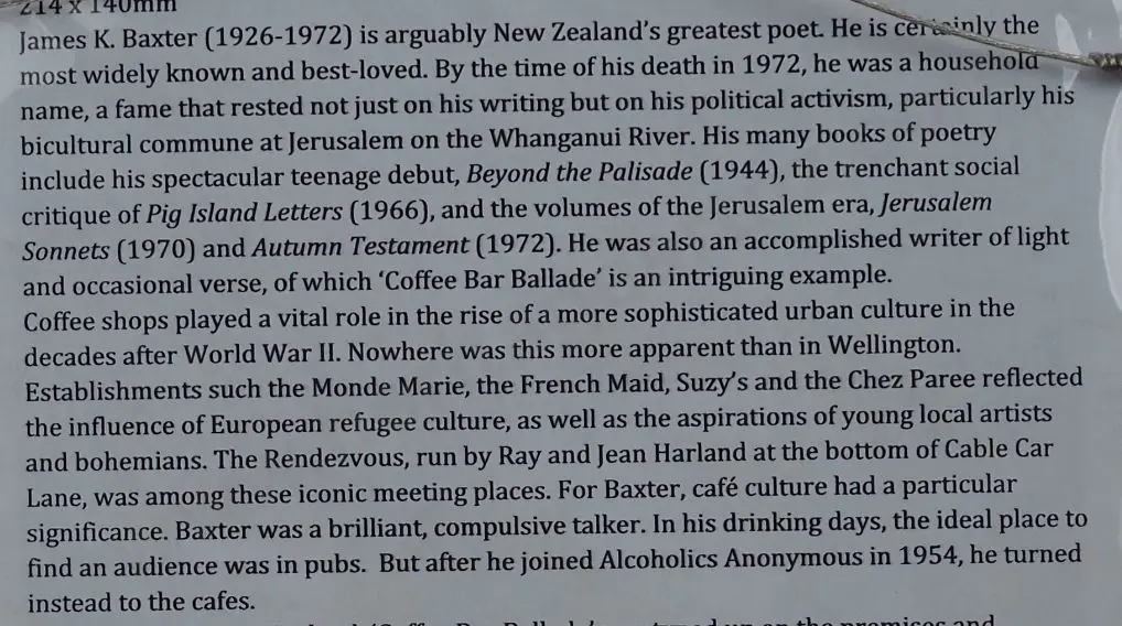 BAXTER, James K. (1926-1972) - Unpublished, signed poem - "Coffee Bar Ballade" Image 1++