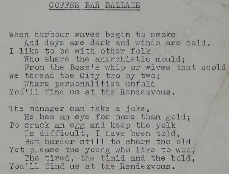 BAXTER, James K. (1926-1972) - Unpublished, signed poem - "Coffee Bar Ballade" Image 1++