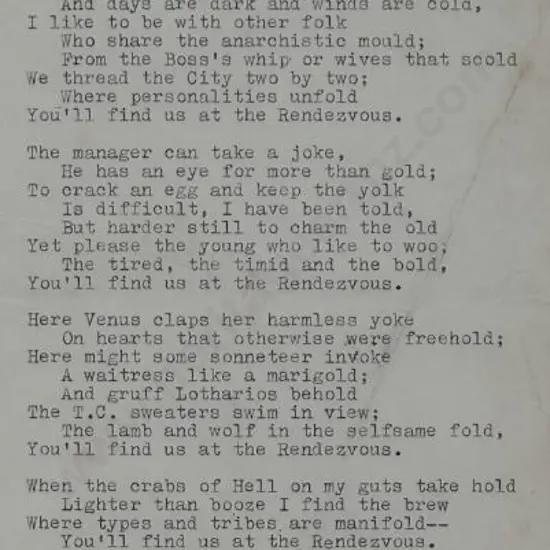 BAXTER, James K. (1926-1972) - Unpublished, signed poem - "Coffee Bar Ballade"