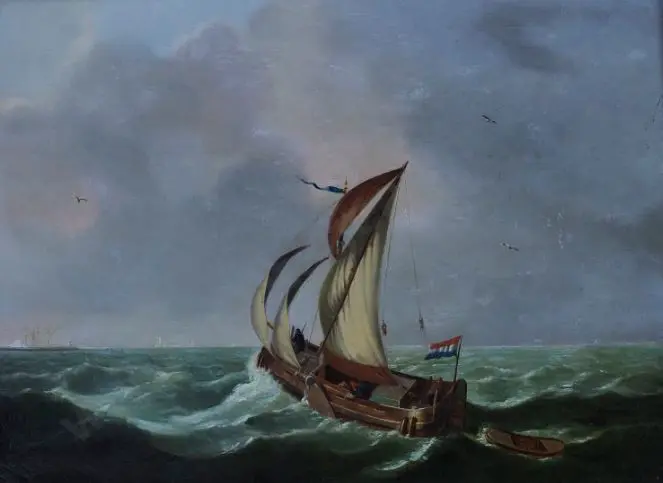 UNKNOWN Dutch Artist - Mid 19th Century - Yacht at Sea - Early to mid 19th Century Image 1++