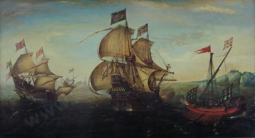 ANTUM, Aert van (1579-1620) - Spanish Armada - Naval Battle with English - c.1600 Image 1++
