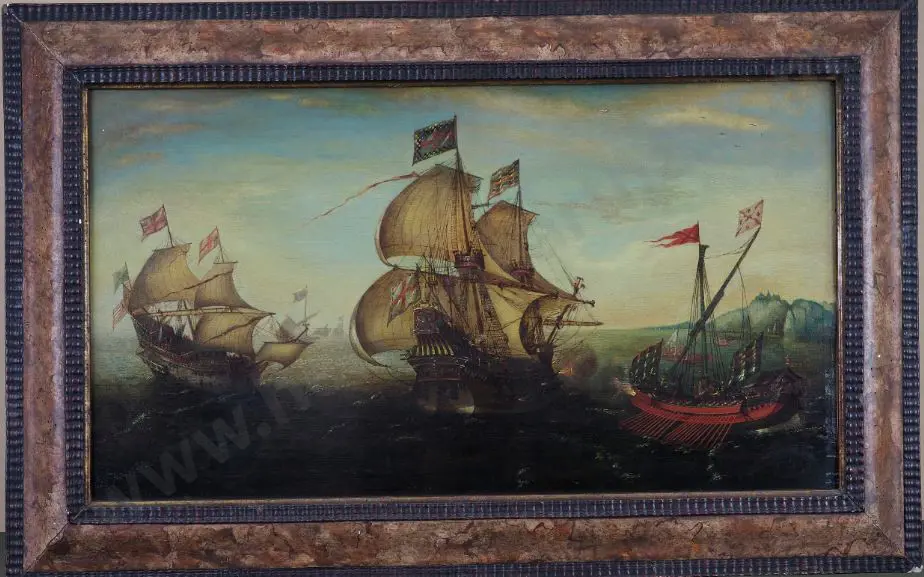 ANTUM, Aert van (1579-1620) - Spanish Armada - Naval Battle with English - c.1600 Image 1++