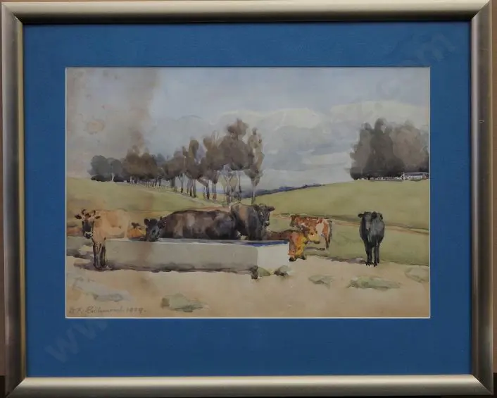 RICHMOND, Dorothy Kate (1861-1935) - Pastoral Scene with Cattle at Trough Image 1++