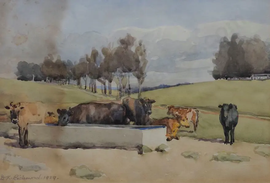 RICHMOND, Dorothy Kate (1861-1935) - Pastoral Scene with Cattle at Trough Image 1++