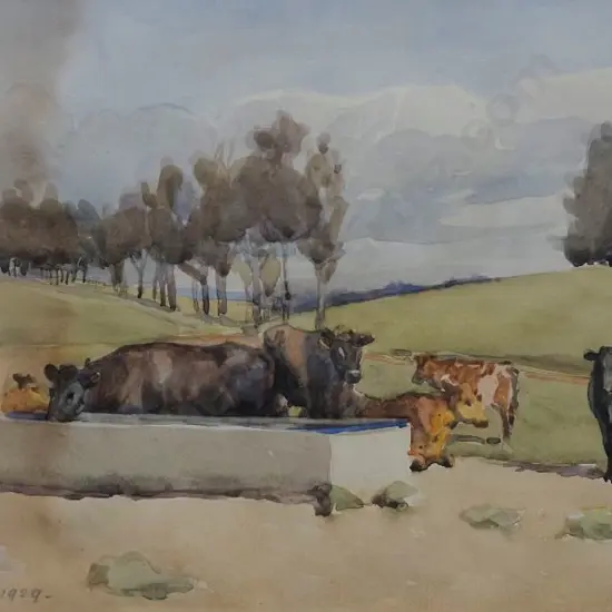 RICHMOND, Dorothy Kate (1861-1935) - Pastoral Scene with Cattle at Trough