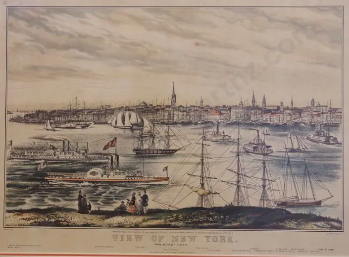 PALMER, Frances Flora (1812-1876) - New York from Brooklyn Heights 1849 - Published by Currier & Ives Image 1++