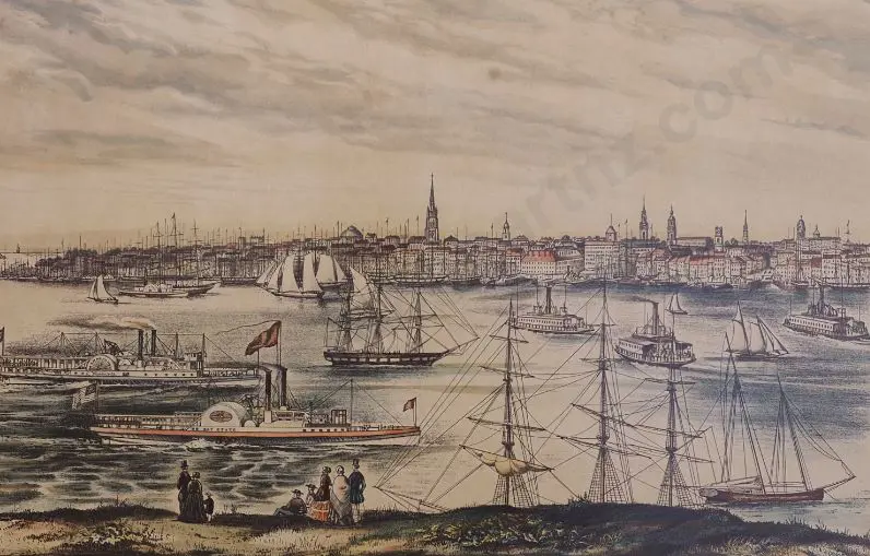 PALMER, Frances Flora (1812-1876) - New York from Brooklyn Heights 1849 - Published by Currier & Ives Image 1++