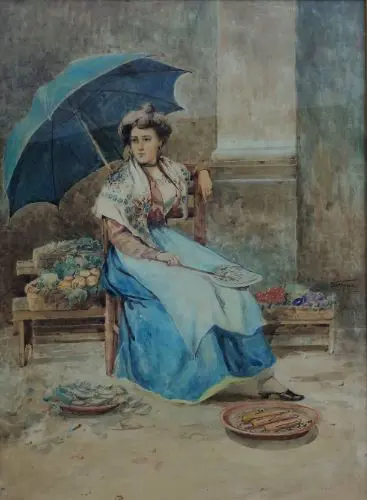 MARIA, F. (19th Cent.) - Breadseller holding Parasol Image 1++