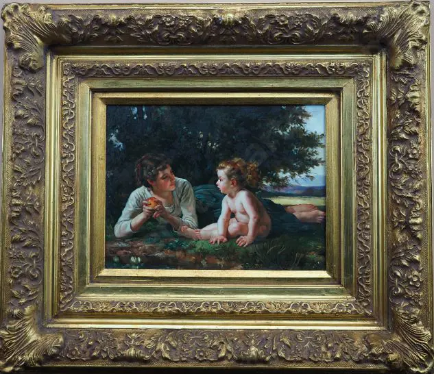 UNKNOWN Artist (20th Cent.) - Mother & Daughter in Ornate Frame Image 1++