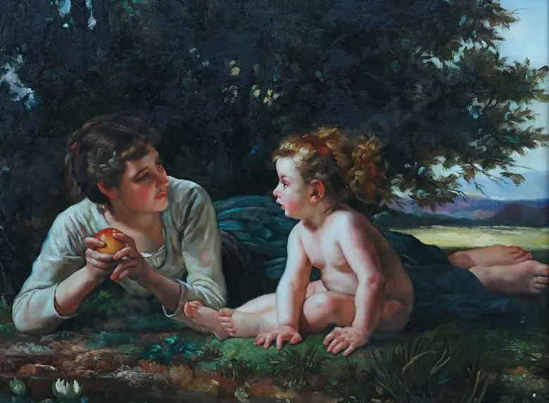 UNKNOWN Artist (20th Cent.) - Mother & Daughter in Ornate Frame Image 1++