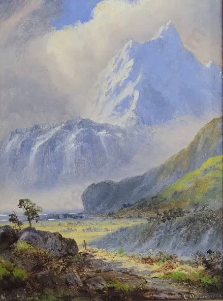 WILSON, L.W. (1850-1912) - Mount Cook with Walker, Inscribed "National Roads" Image 1++