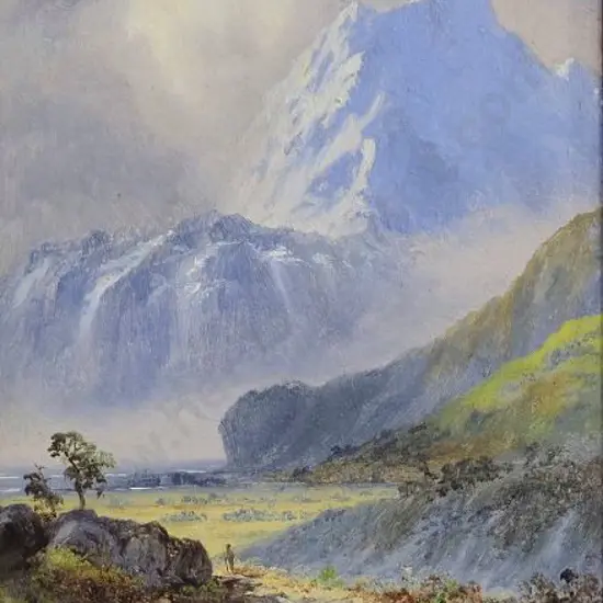 WILSON, L.W. (1850-1912) - Mount Cook with Walker, Inscribed "National Roads"