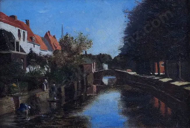 METZELAAR, Coenrad (1846-1881) - Dutch Canal Scene Image 1++