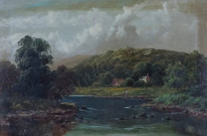 UNKNOWN Artist - Tranquil River and Cottage Image 1++