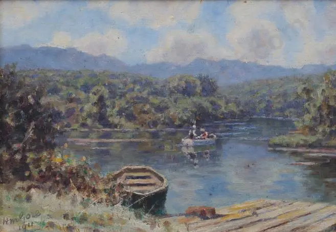 GORE, Henry Moreland (1863-1930) - Couple in Boat on Lake - Wellington Image 1++