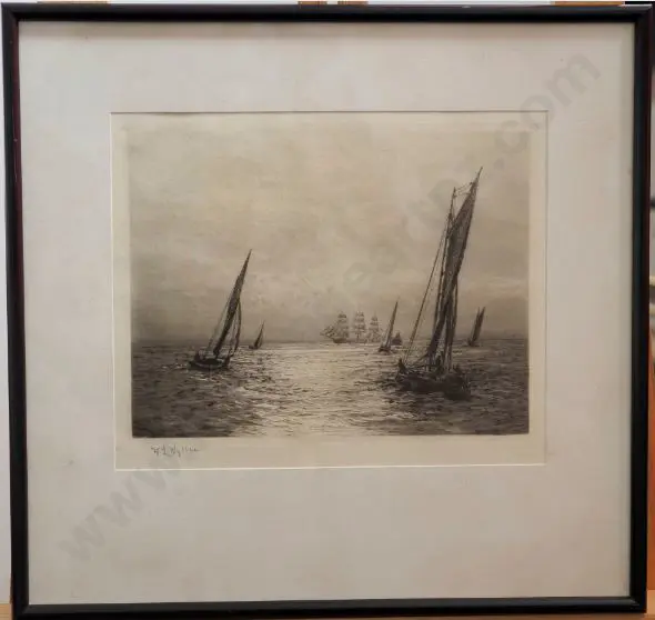 WYLLIE, William Lionel (1851-1931) - Yachts at Sea with Large Sailing Ship Image 1++