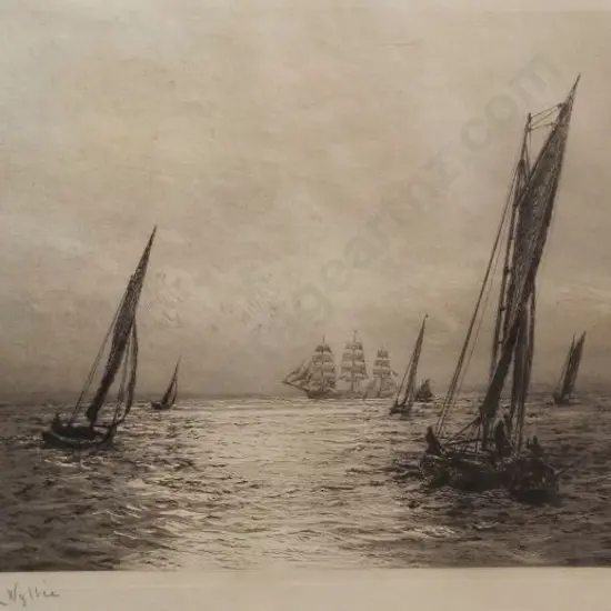 WYLLIE, William Lionel (1851-1931) - Yachts at Sea with Large Sailing Ship