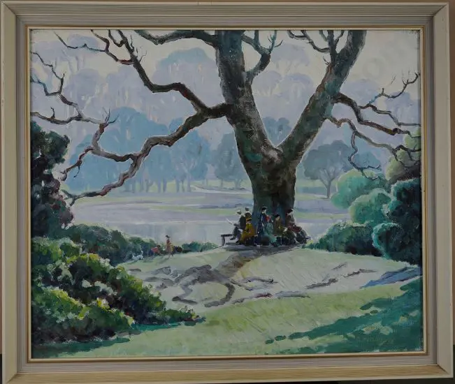 NELSON, G. (20th Cent.) - Country Park with People Seated Image 1++