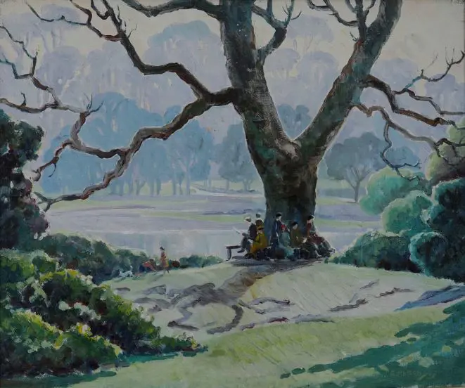 NELSON, G. (20th Cent.) - Country Park with People Seated Image 1++